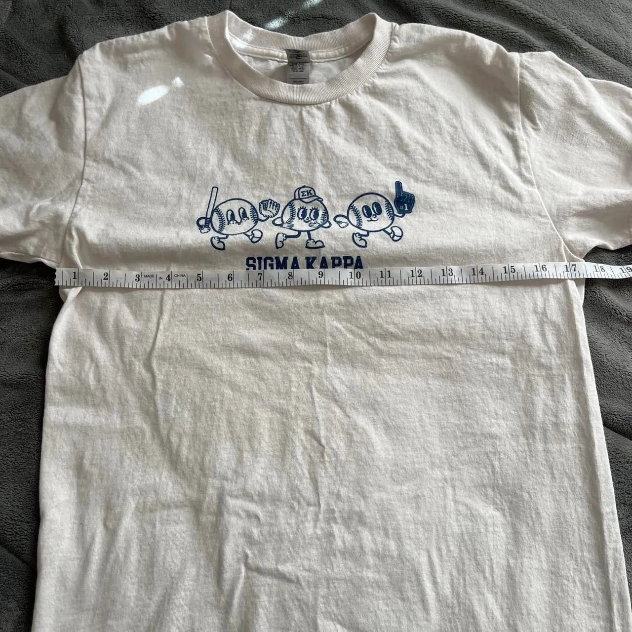 Sigma Kappa sorority white tshirt with cute cartoon baseball design size small - Image 6