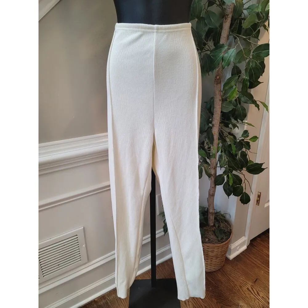 Women's 2 Piece Suit Size XL Beige Striped Rayon Casual Long Sleeve Straight Leg - Image 13