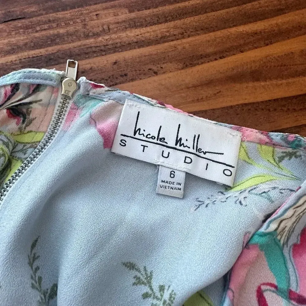 Light Blue Floral Sleeveless Swing Drop Waist Dress Size 6 - Image 5