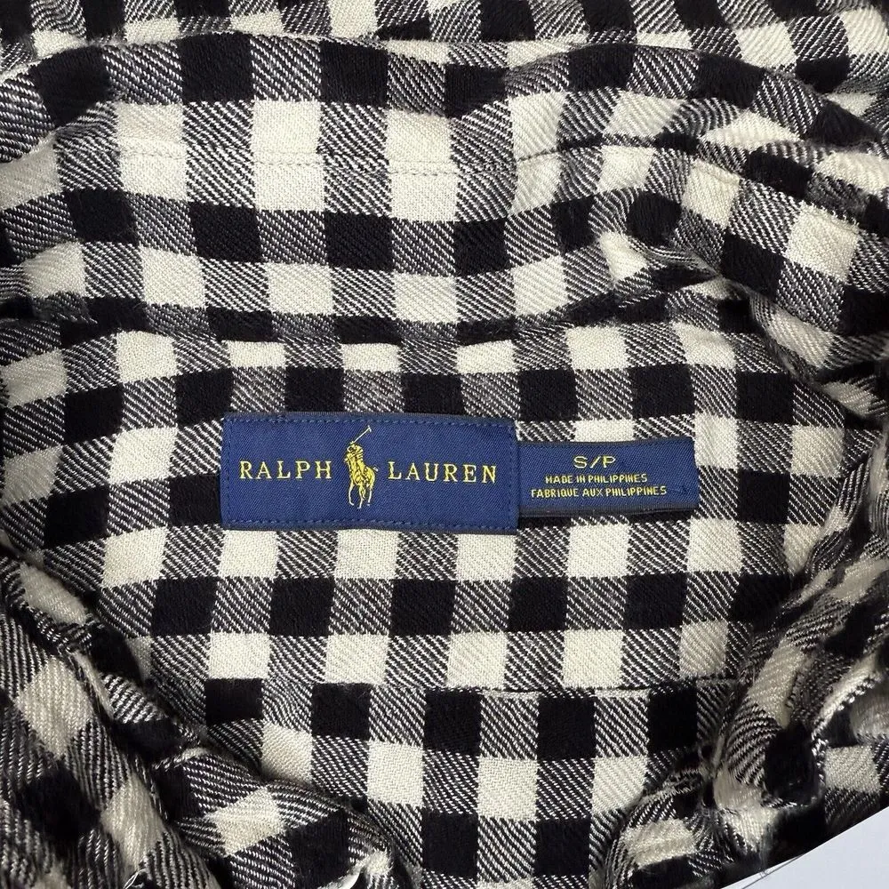 Ralph Lauren Black & White Gingham Shirt Small Buffalo Check Plaid Flannel Style - Image 5
