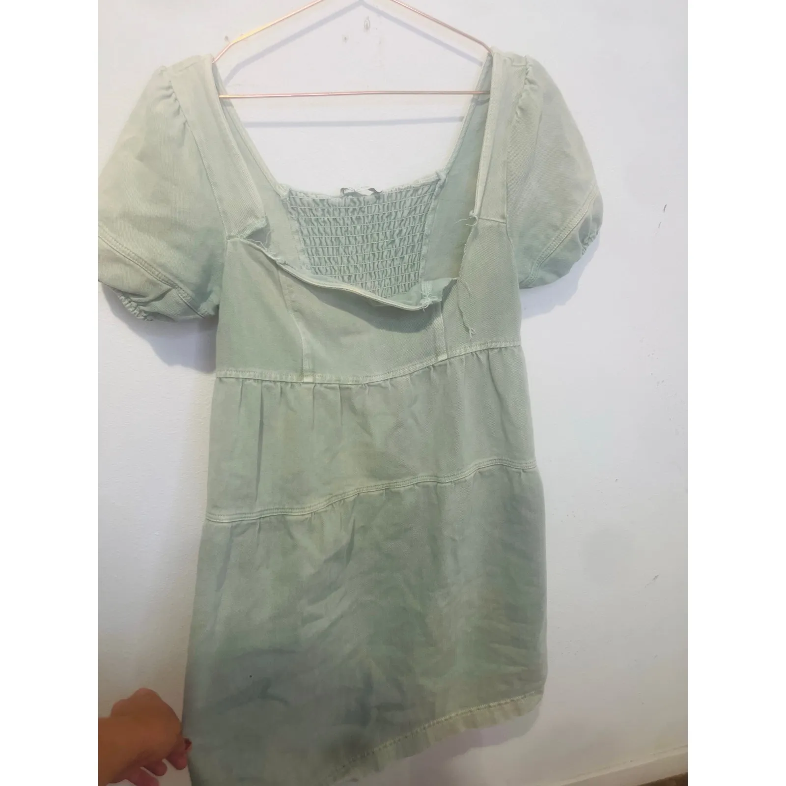 LOUNA Women's Green Denim Cotton Blend Empire Square Neck Mini Dress Size Small - Image 7