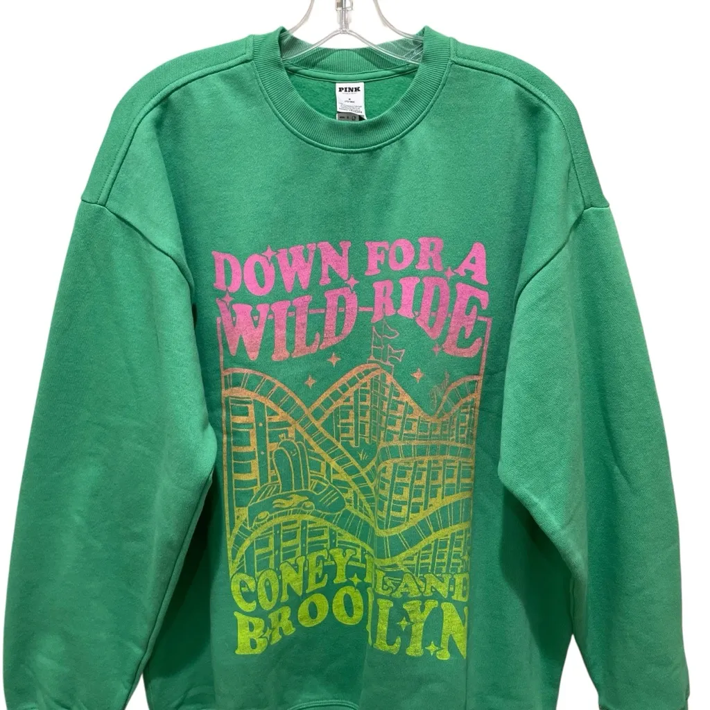 Victoria’s Secret Pink Coney Island Fleece Crewneck Sweatshirt Green Size Medium - Image 6