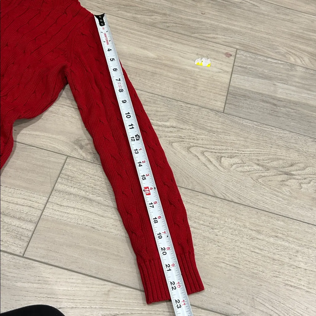 Lauren Ralph Lauren Sweater Womens S Red Cable Full Zip Brass Buckles Pockets - Image 10