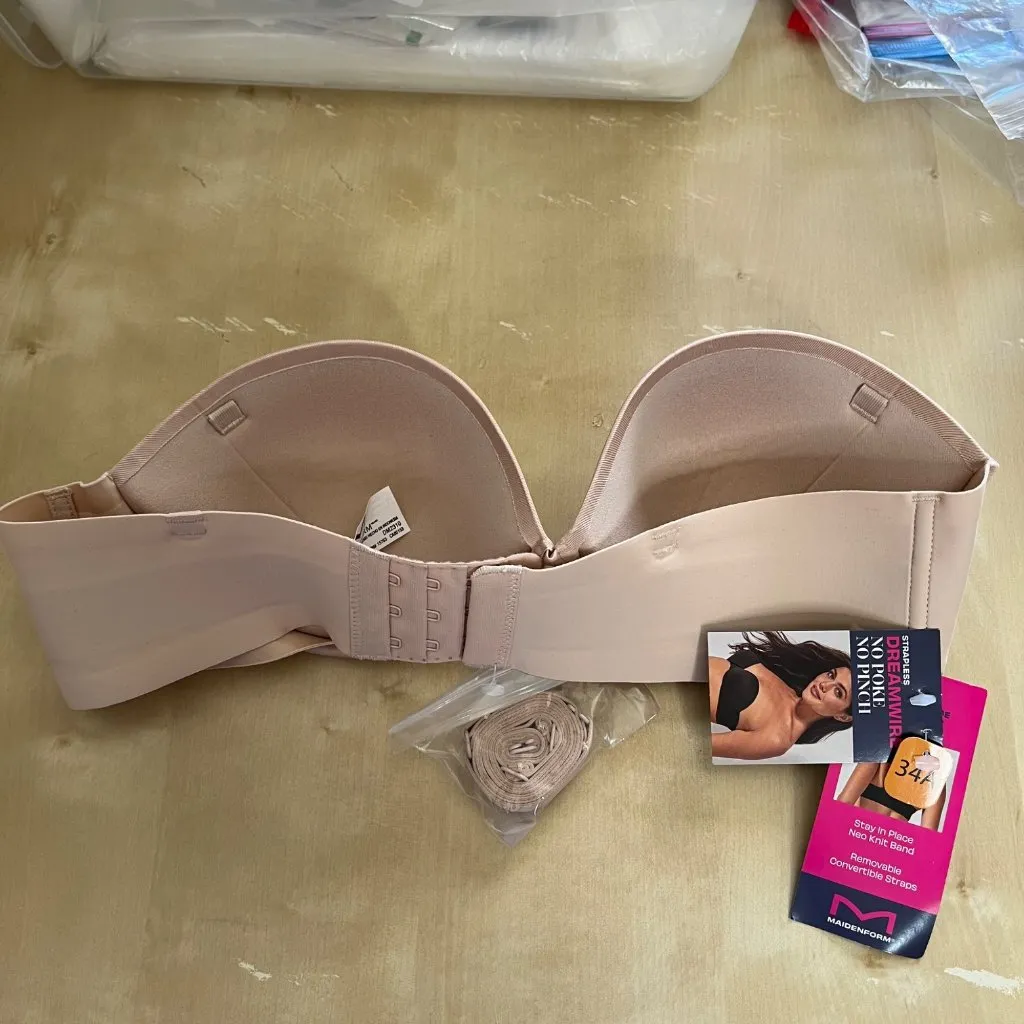 Maidenform 34A Beige Dreamwire Strapless Multiway No Poke Bra - Image 4