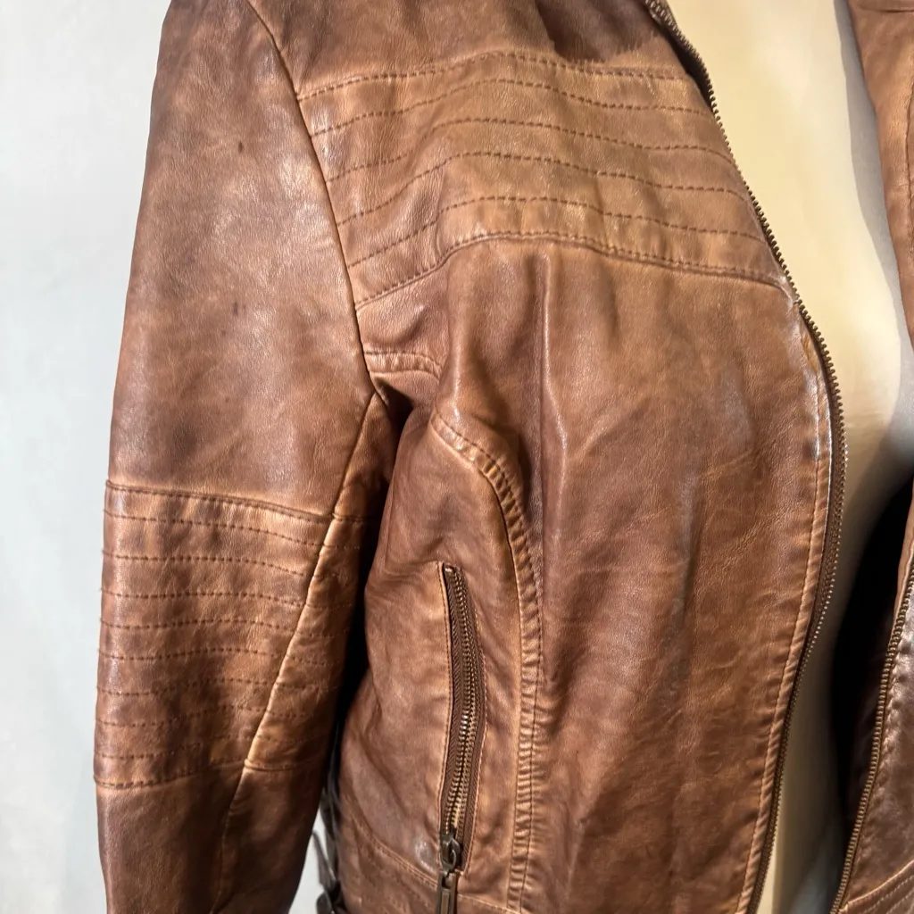 J2 by JouJou garment dyed brown faux leather moto jacket size XL - Image 2