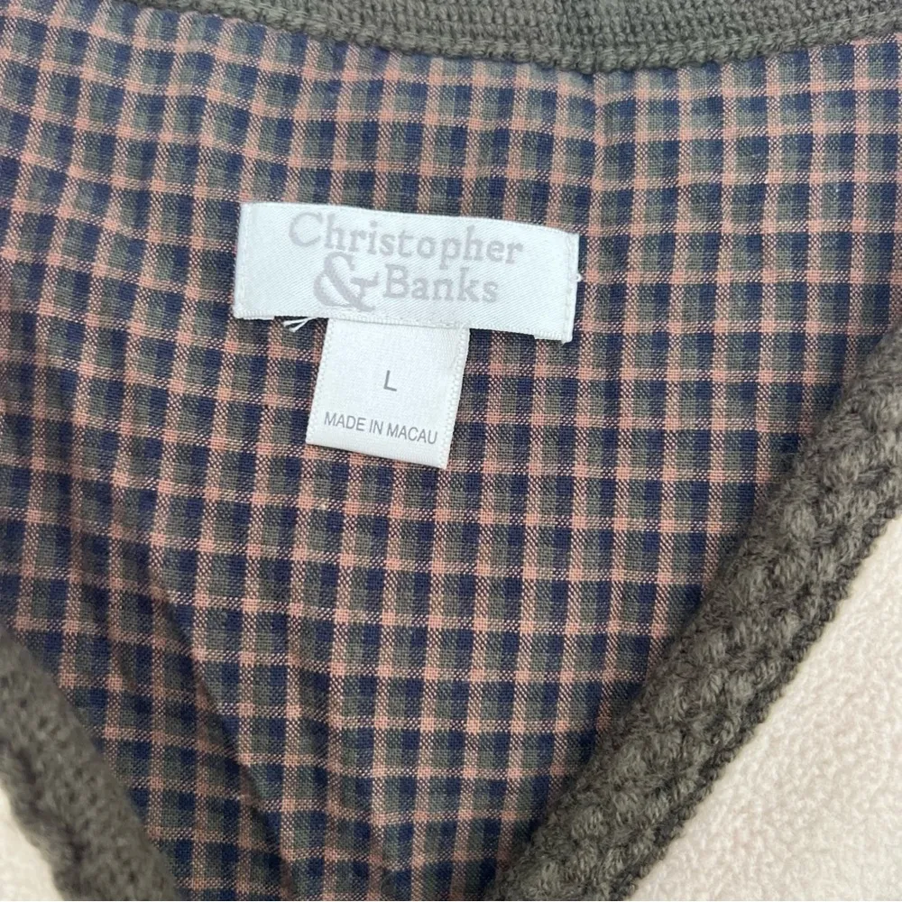 VTG Christopher & Banks Fleece Woodland Winter Christmas Beige Vest Appliqué L - Image 3