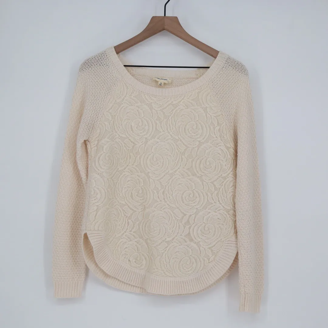 XOXO MASER Cream Floral Lace Knit Sweater Top Womens Medium White - Image 2