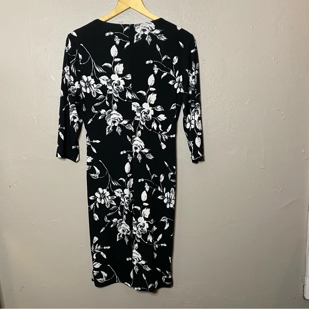 Vintage Charlotte Russe Black White Floral Knee Length Wrap Top Dress Size Large - Image 7