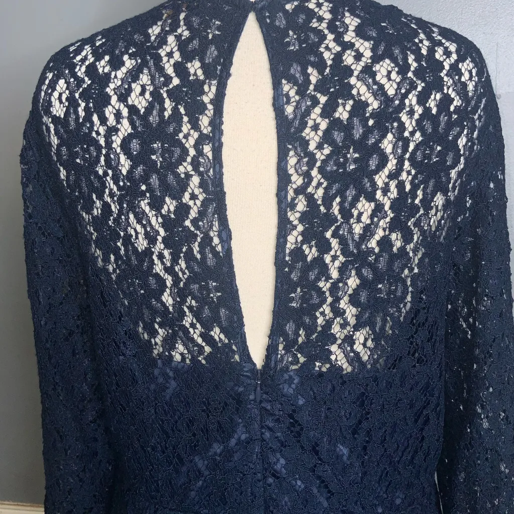 Kachel Anthropologie Blue Lace Overlay Tiered Sweetheart Long Sleeve Dress 12 - Image 10