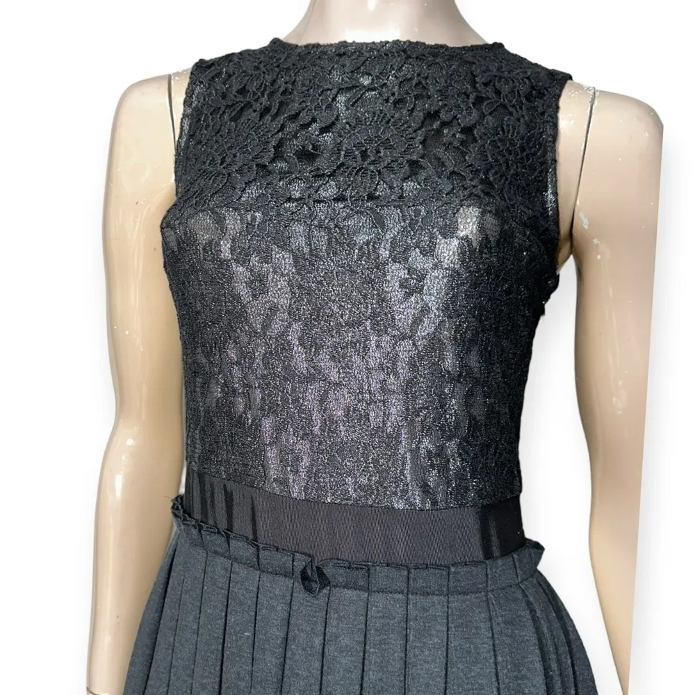 Twenty8Twelve Women’s 4 Black Charcoal Grey Lace Wool Pleated Skirt Tank Dress - Image 5