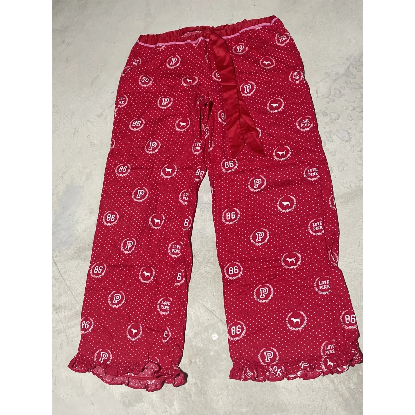 VINTAGE '07 Victoria's Secret PINK VS Women Red Pajama Lounge Flare Pants L - Image 3