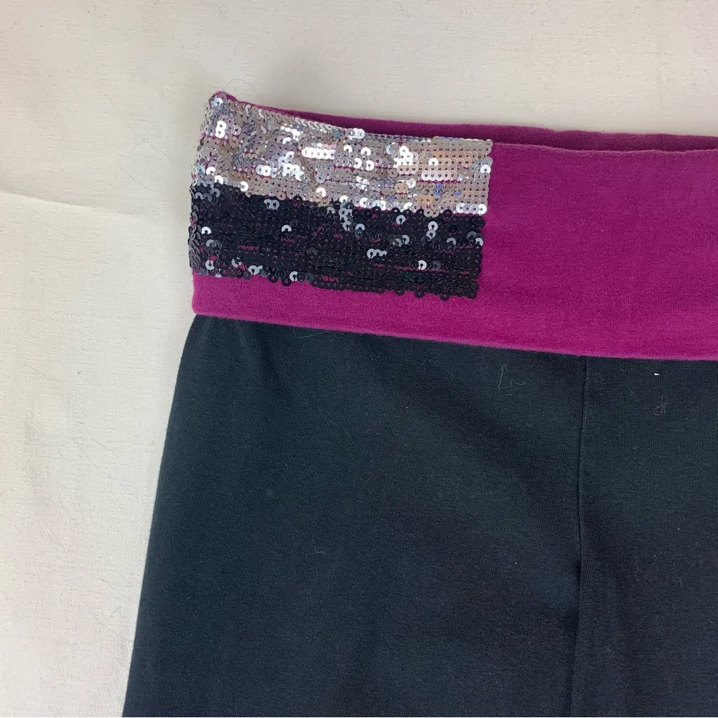 Victoria's Secret Pink Yoga pants size XS sequin y2k flare leggings black purple - Image 9
