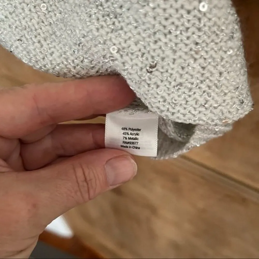 a.n.a Ana Womens Misses Gray Metallic Sequin Bow Tie Back Sweater - Image 9