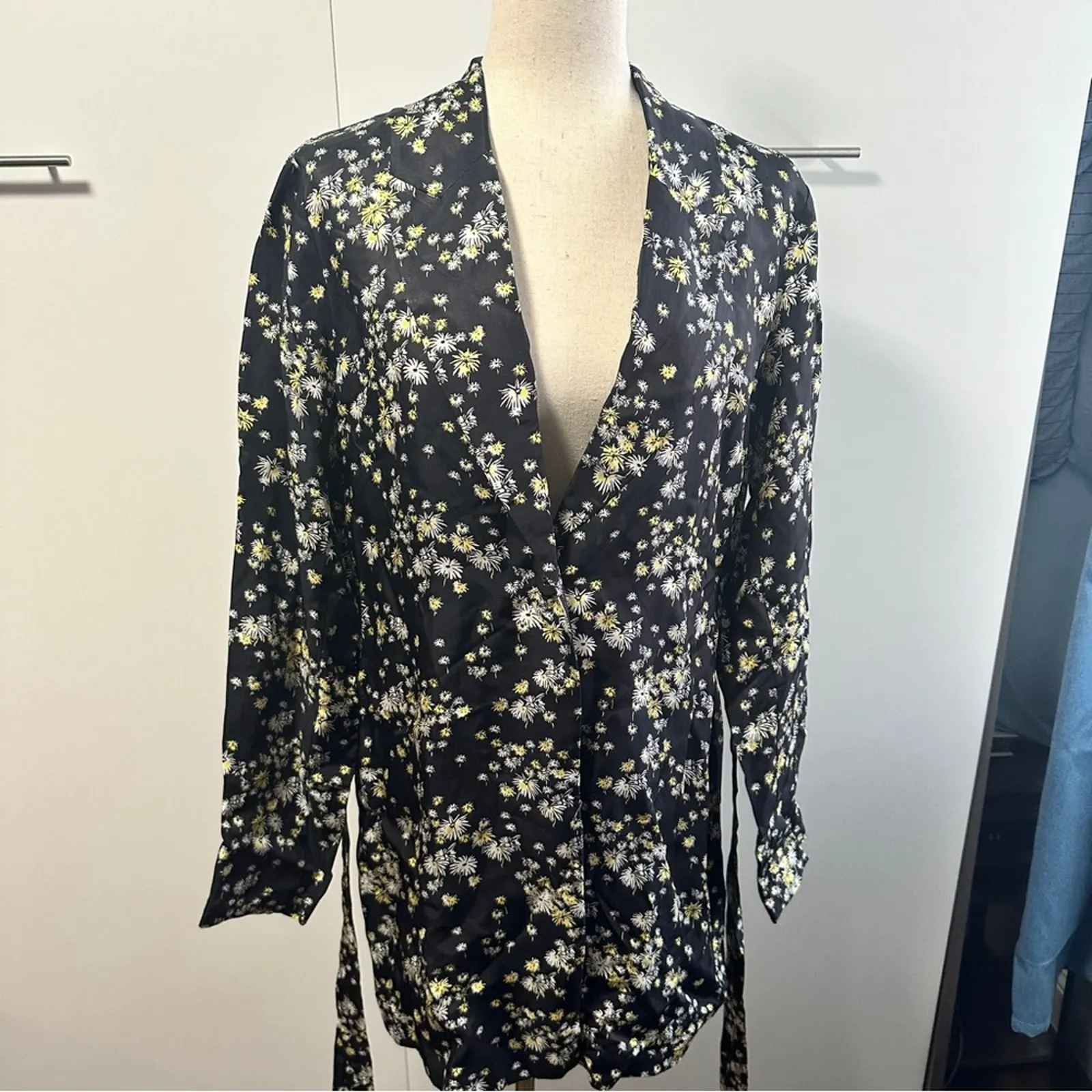 NWT Scotch & Soda Size L Black Yellow Floral Draped Blazer Belted Garden Girl - Image 8
