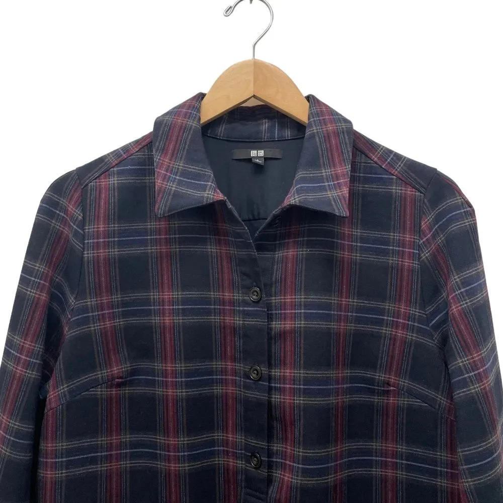 Uniqlo Navy Maroon Plaid Flannel Swing Oversized Shirt Dress Women’s Size Large - Image 7