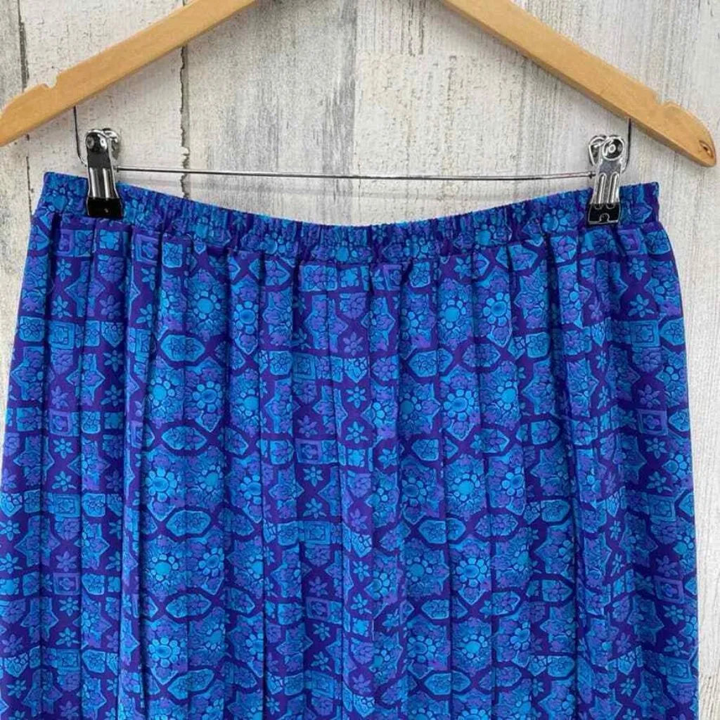 Leslie Fay Skirt Top‎ Set Womens 16 Petite Blue Purple Floral Pleated Scarf - Image 9