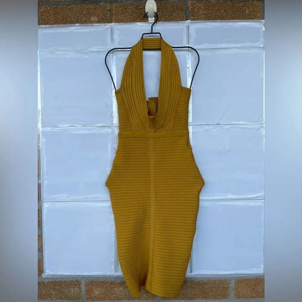 House of CB London Verbena Rib Bandage Halter Dress XS - Image 7