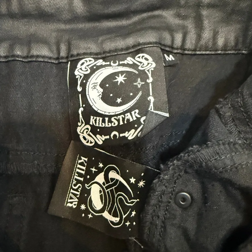 Killstar medium gothic Dean denim overalls bib shorts SH 3008 - Image 2