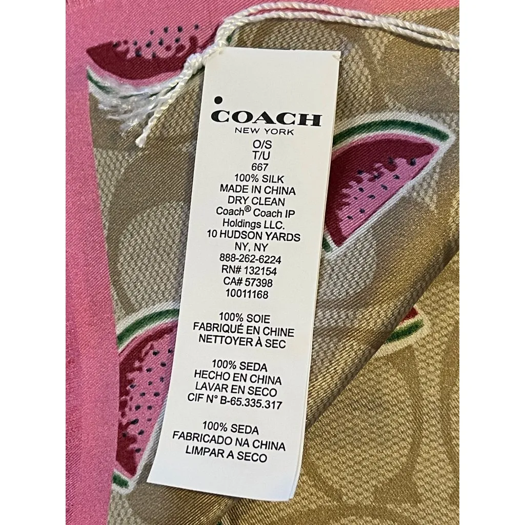 COACH Outlet Signature Watermelon Print Silk Square Scarf Discontinued NLM - Image 3