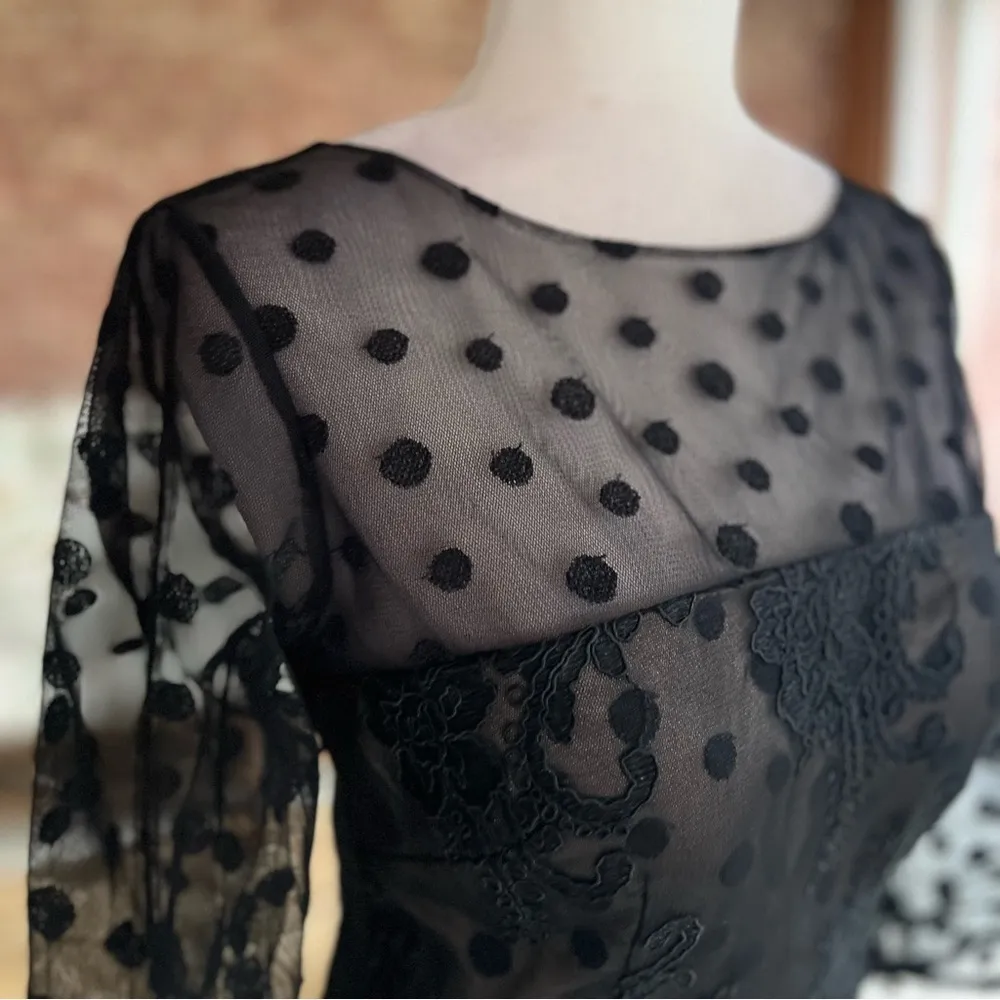 David Meister Dress Black Sheath Knee Length Embroidered Ilusion NWT 2 Cocktail - Image 13