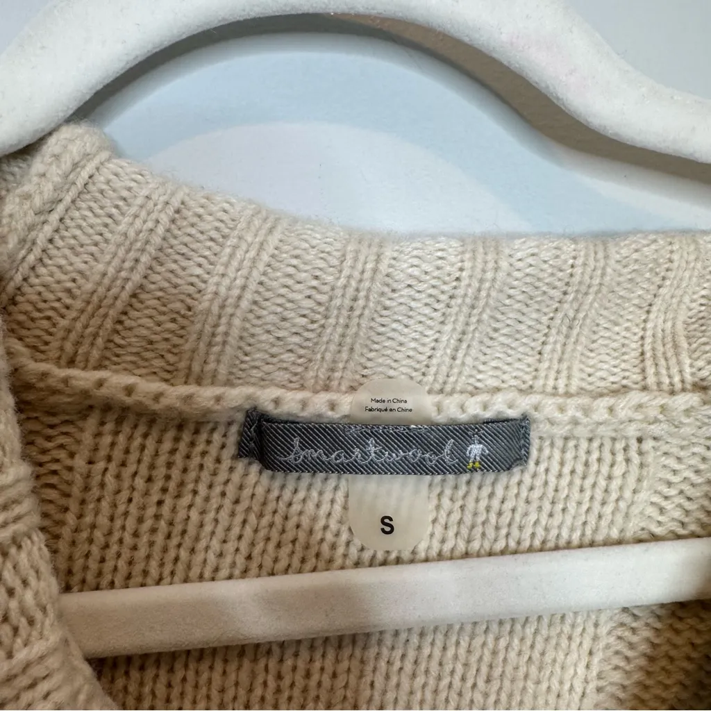Smartwool Crestone Tunic Cowl Neck Sweater Cable Knit Cream Size Small - Image 3