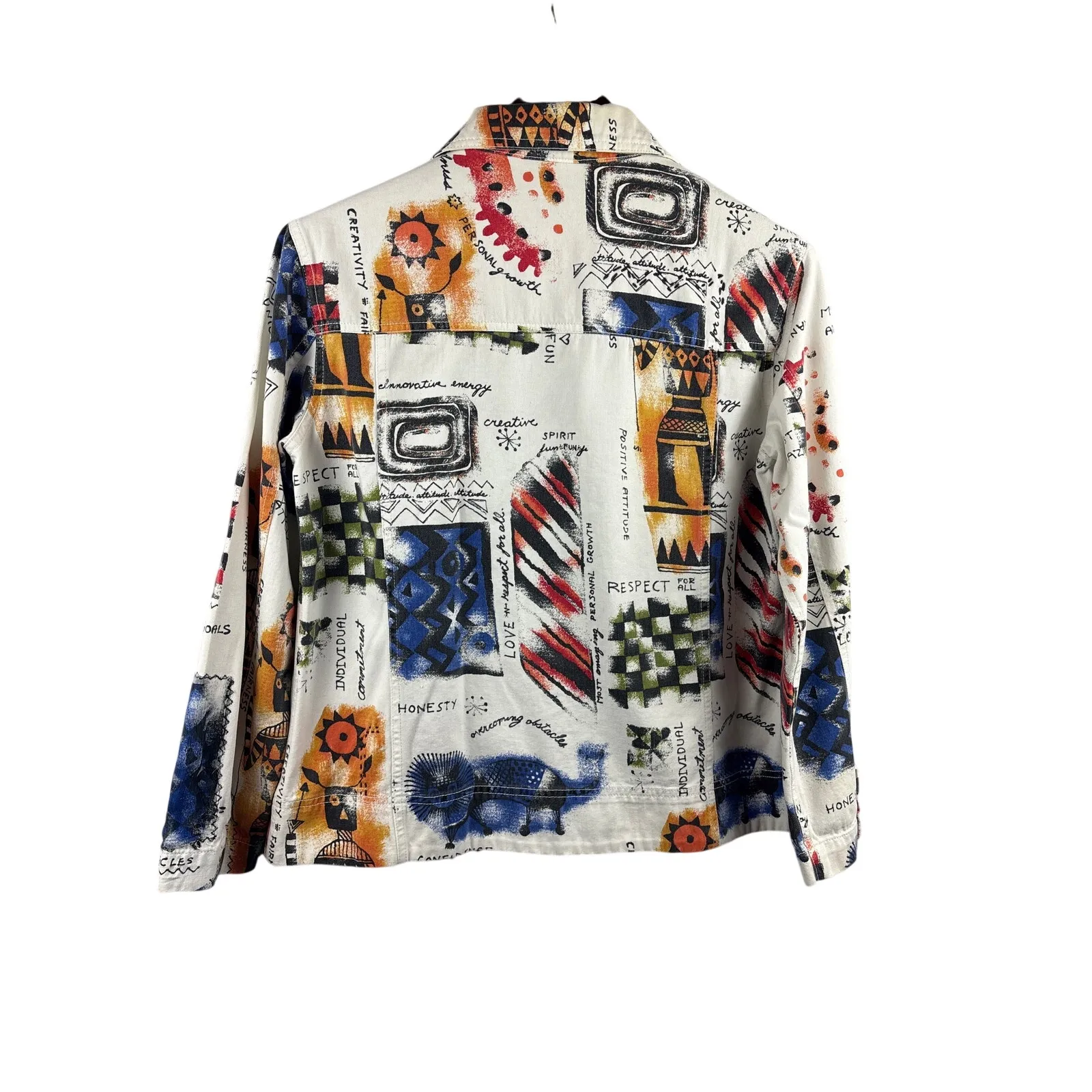 Women’s Chico’s Size 1 White Button Up w/ Multicolor Pattern - Image 3