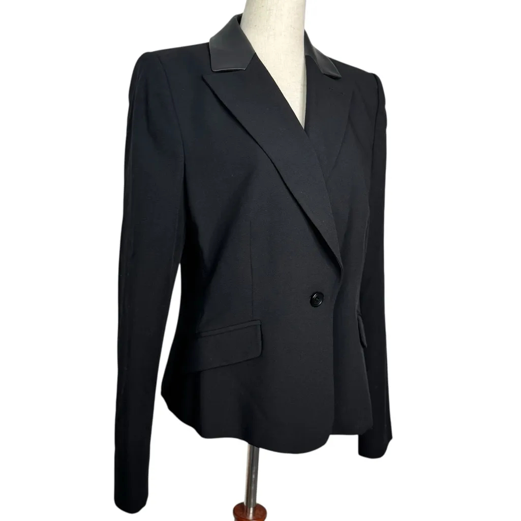 Karen Millen Black Leather Lapel Tuxedo Blazer Jacket - Image 2