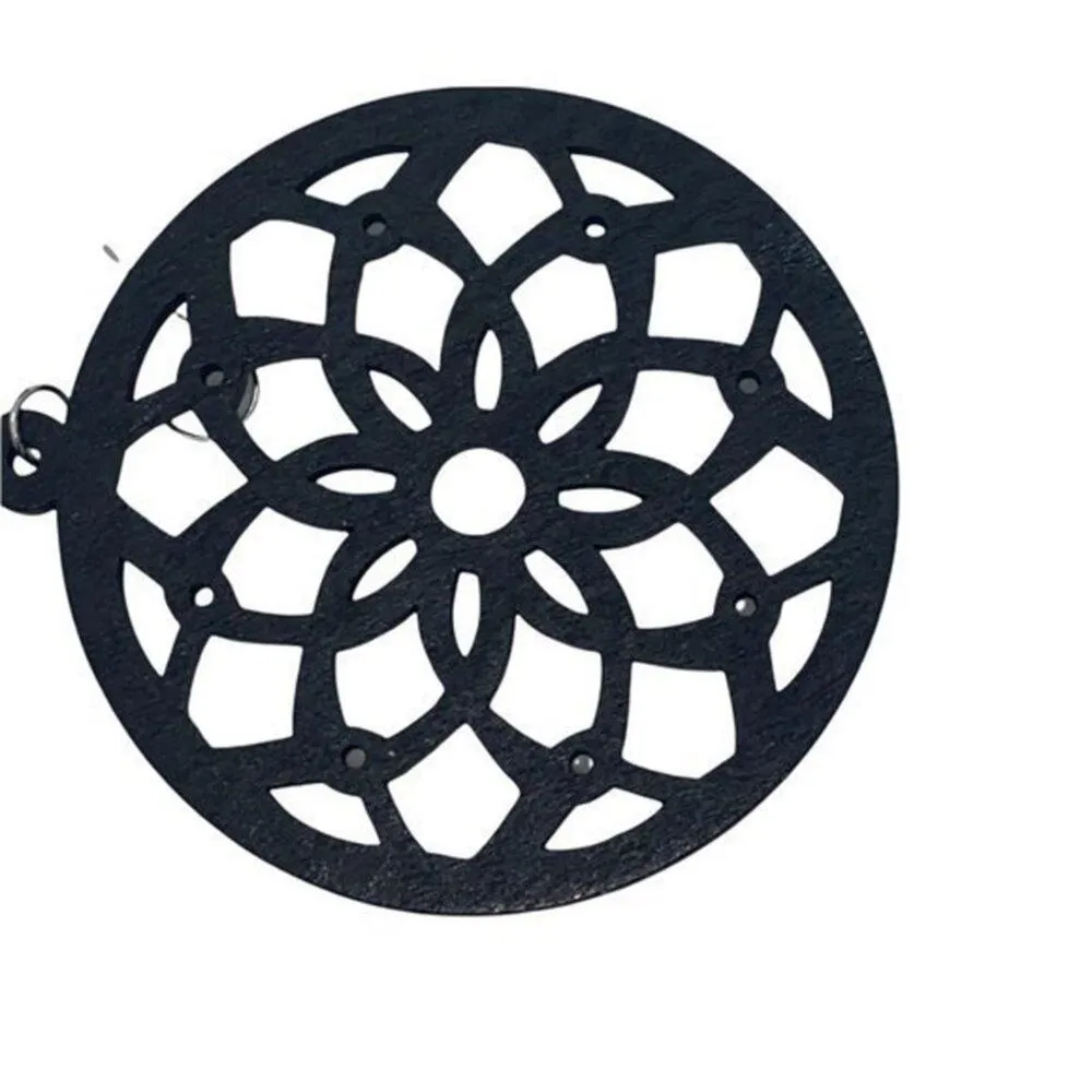 NWT Black Wood Circled Laser Cut-Out Perforated Dangle Earrings - Image 5