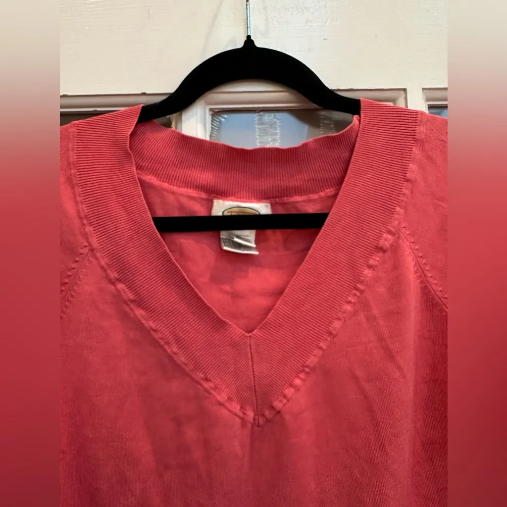 Vintage Talbots Silk Coral Knit Sweater Top Blouse 3/4 Sleeve V-Neck Size XL - Image 2