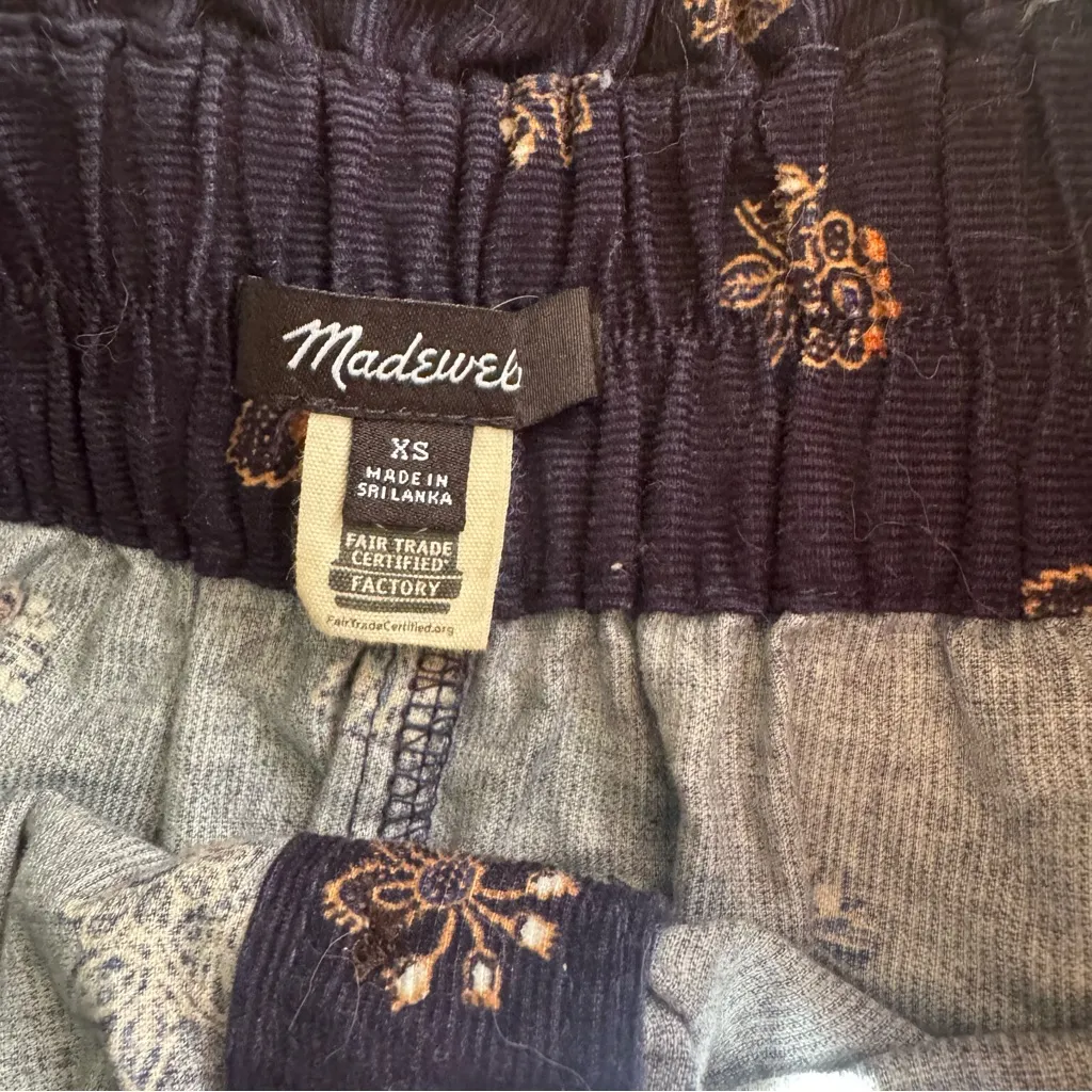 Madewell Navy Blue Floral Paperbag Button Mini Skirt Baby Corduroy XS Boho - Image 5
