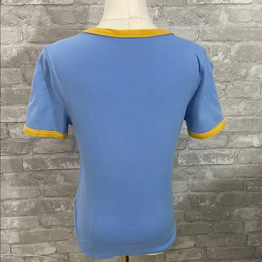 Anthropologie Maeve Blue Knit Sunrise Surf Team Ringer Short Sleeve Tee - Image 5