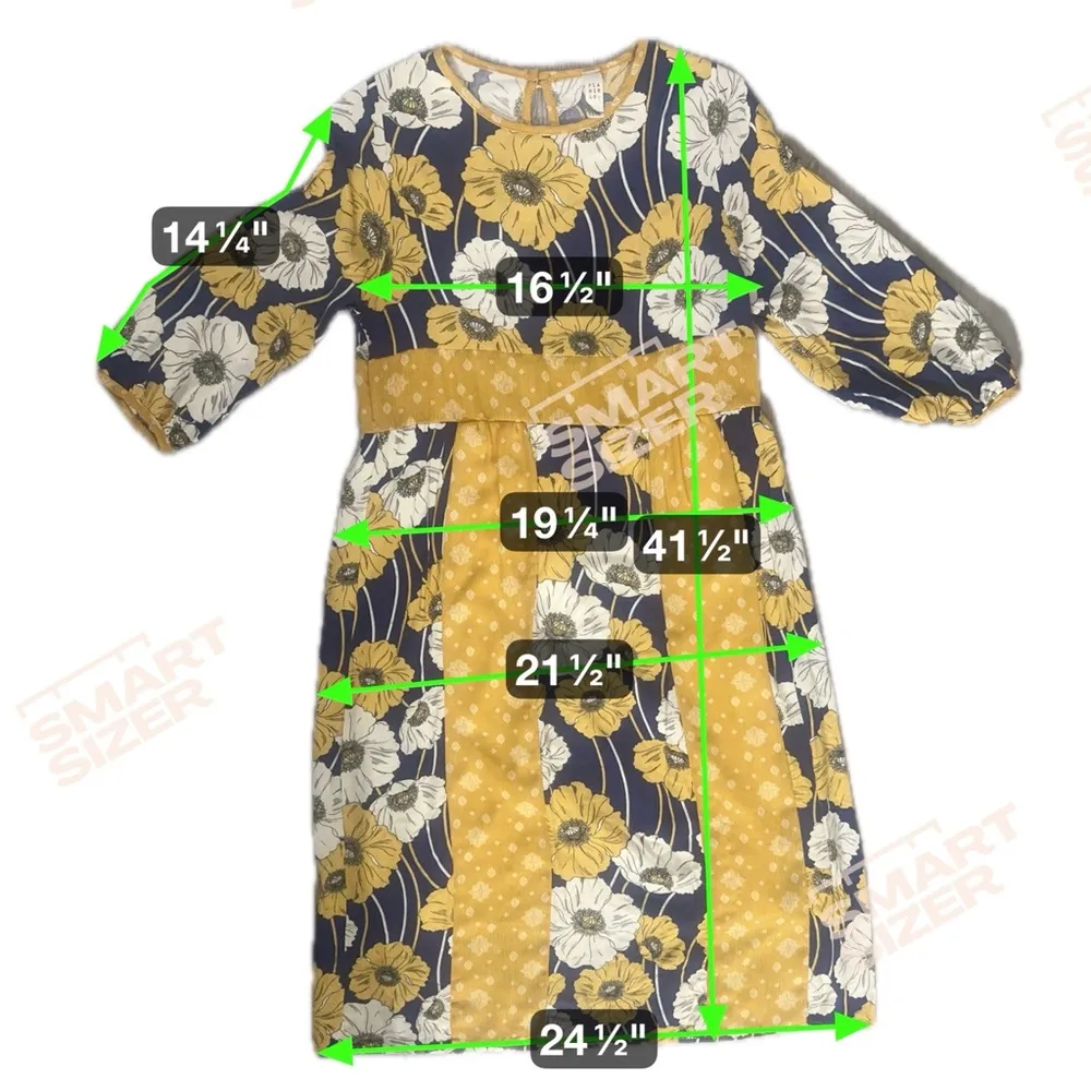 Butter Yellow Blue Floral Midi Sun Dress Med Y2K Coastal Cowgirl Boho Cottage - Image 4