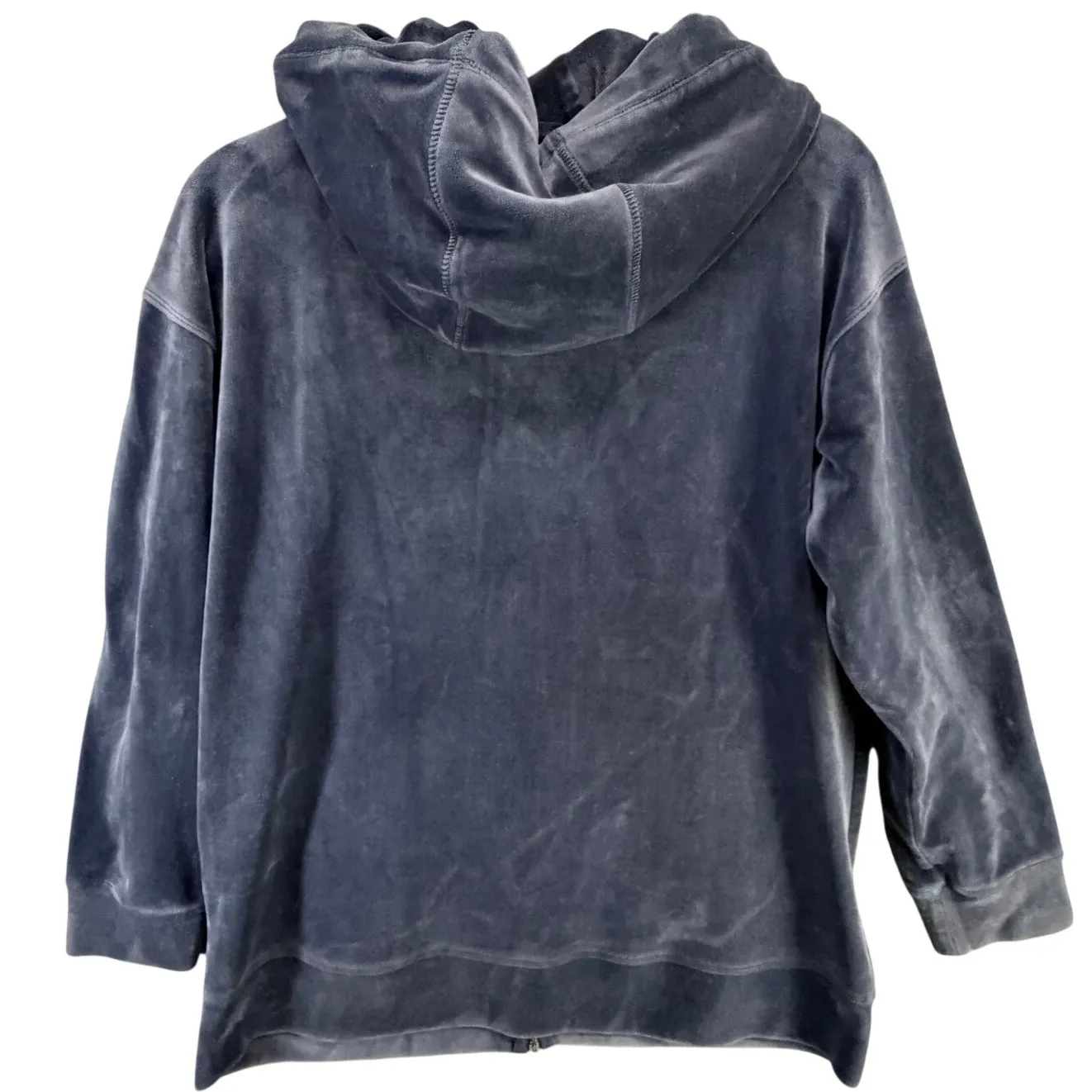 DKNY Sport Velour Hoodie Jacket Womens M Blue Velvet Full Zip Logo Sporty Cozy - Image 5