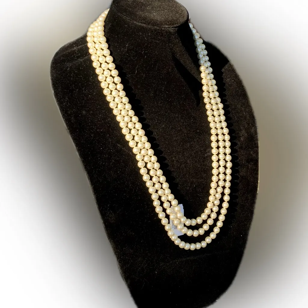 Tahari genuine pearls long necklace multi layers freestyle 84” inches - Image 2