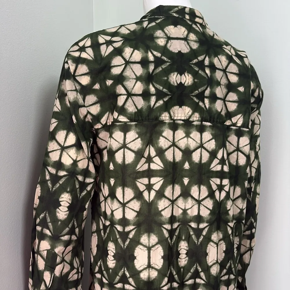 Zara Green Tie Dye Printed Button Front Midi Maxi Tunic Dress Cover Up Small NEW - Image 10