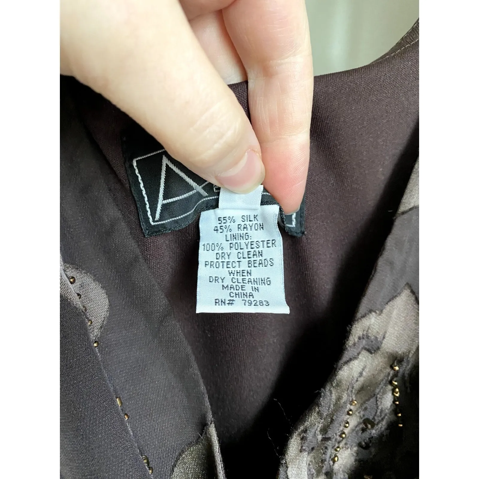 Vintage 1990s Silk Floral Beaded‎ Brown Maxi Dress 6 Fairy Y2K Drape Ballet Glam - Image 3