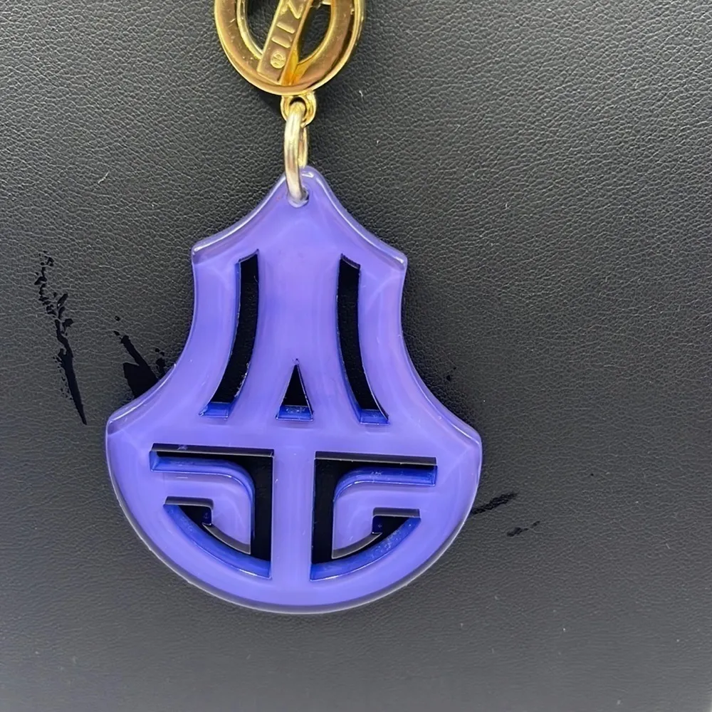 Zenzii Blue Scroll Double Strand Toggle Gold Tone Necklace Statement Big Bold - Image 10