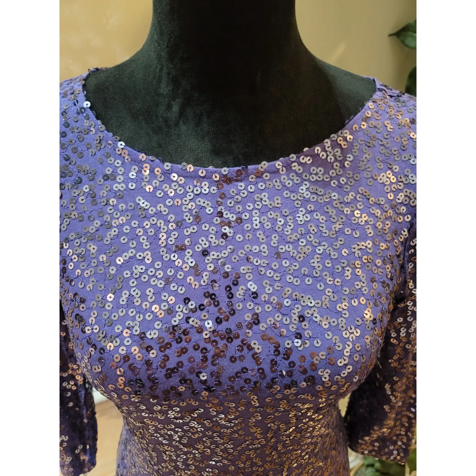 Calvin Klein Blouse Women’s Size Small Purple Sequin Crew Neck 3/4 Sleeves - Image 3