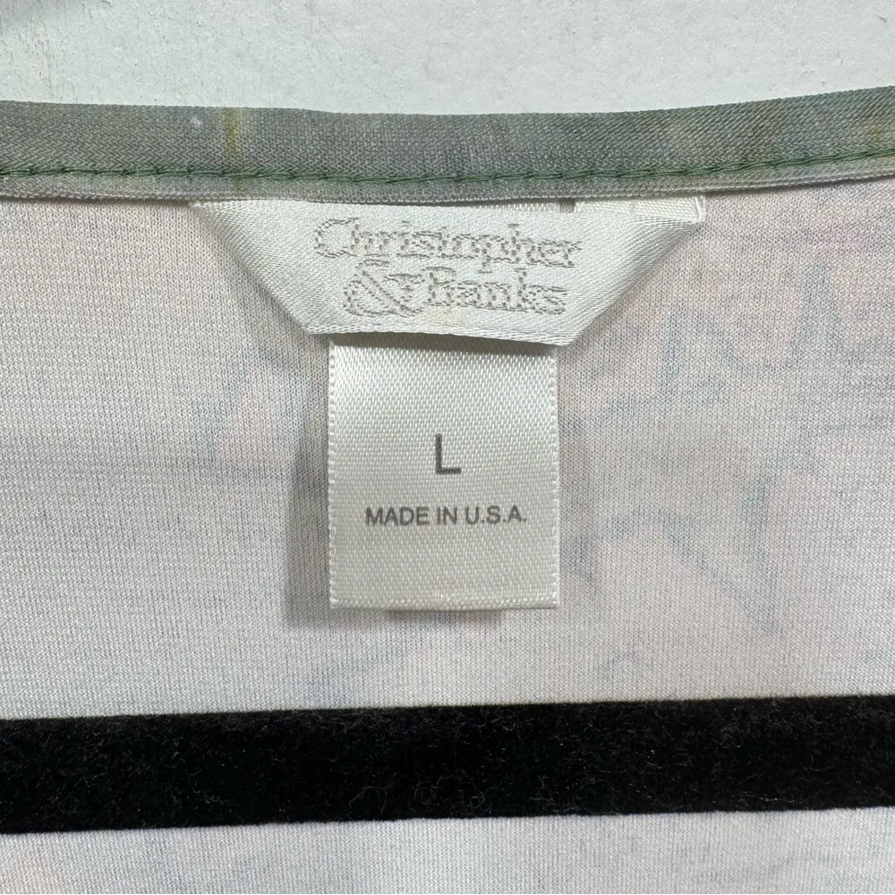 Christopher & Banks Tropical Floral Postcard Travel Scene 3/4 Sleeve Top - Image 3