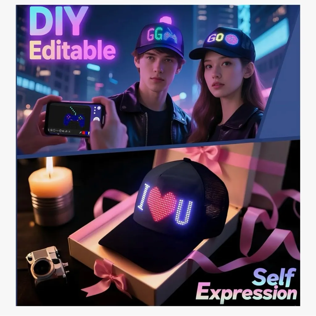 LED Cap with Programmable App Control and Editable Colorful LED Hat Black - Image 8