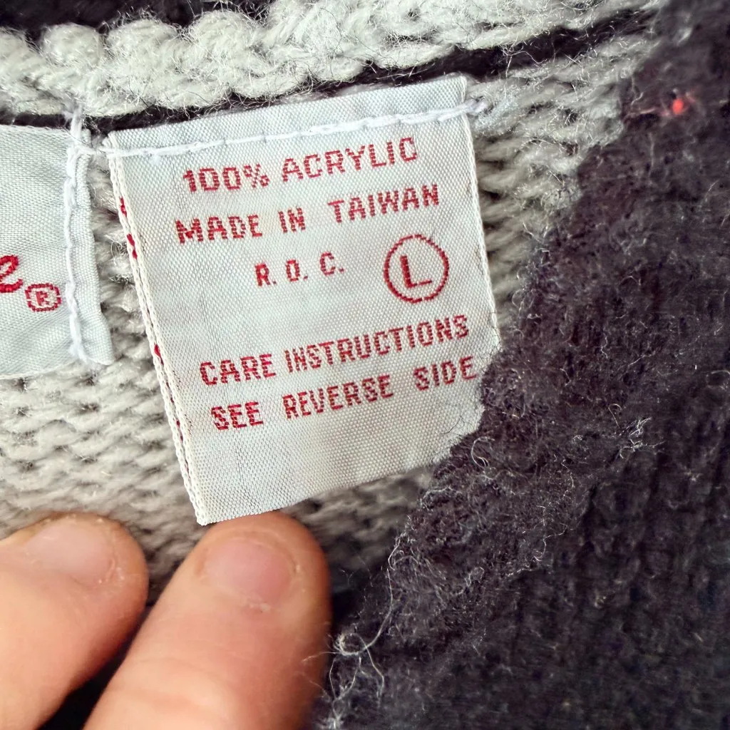 Vintage 80s Geometric Colorblock Crewneck Sweater Black Grey Cream Medium Size L - Image 2