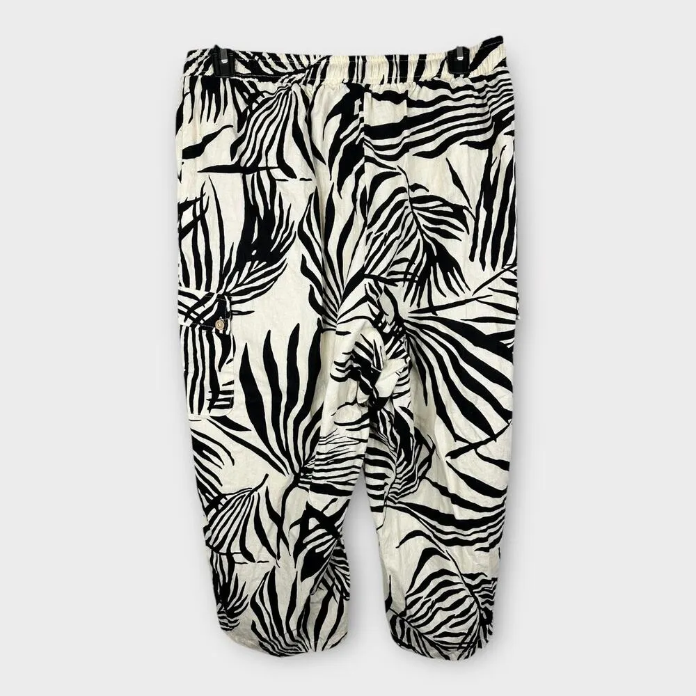 Rachel Zoe Womens size 1X Linen Cropped Cargo Pants Safari Pull On Tropical - Image 2