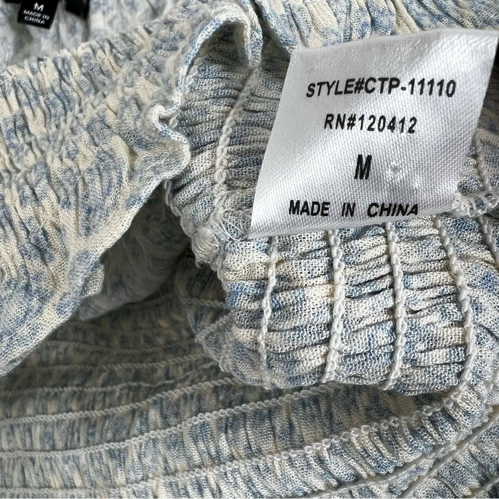 NWT Cotton Candy LA Crop Top Womens M Blue Smocked Ruffle Off Shoulder Milkmaid White Size M - Image 4