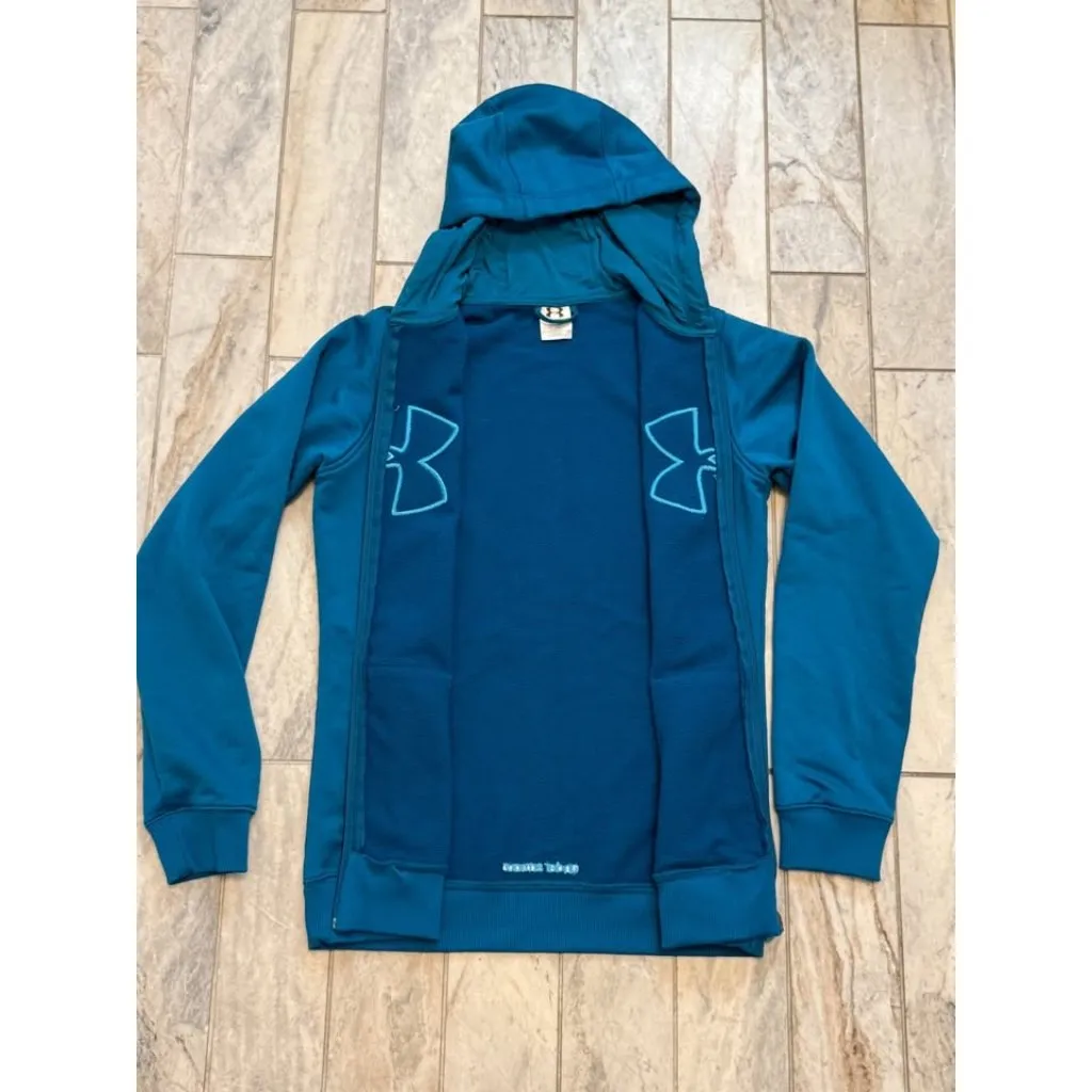Under Armour women's medium teal/gray fleece-lined hooded full zip jacket - Image 4