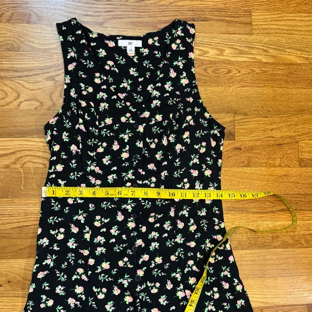 BP Women’s Small Black Pink Floral Sleeveless Shorts Ruffle Button Romper - Image 3