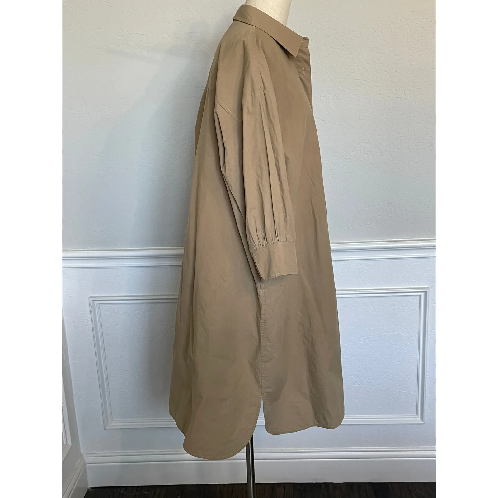 MOD REF Button Front Khaki Cotton Shirt Dress Medium - Image 4