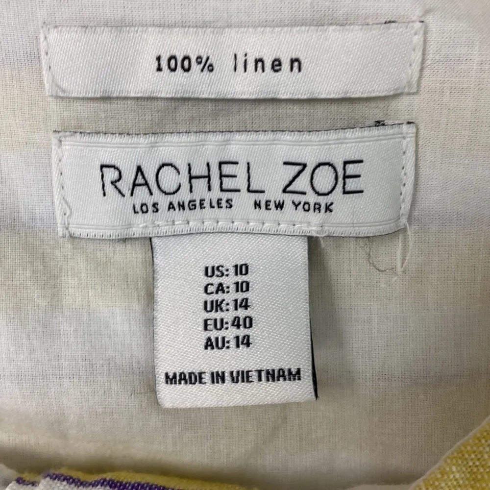 Rachel Zoe Midi Dress 100% Linen Stripe Button Front Size 10 - Image 10