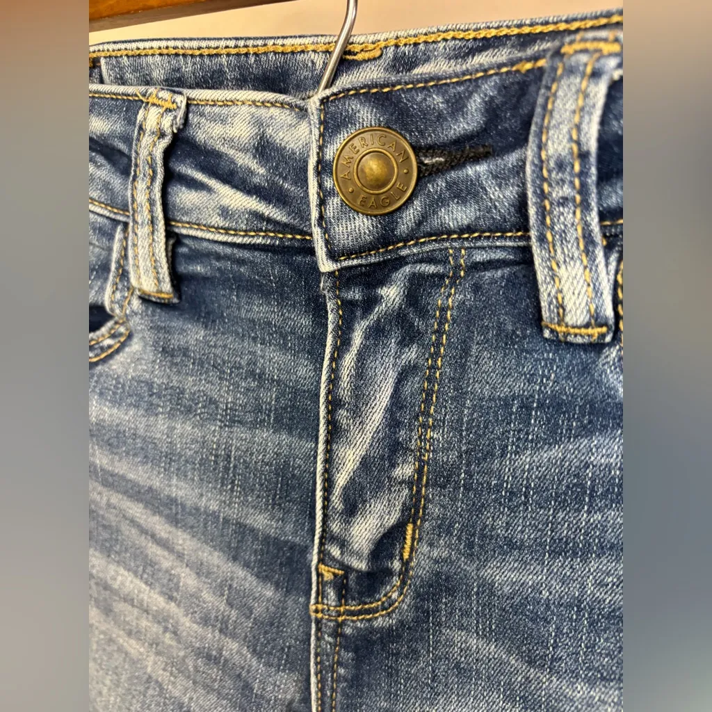 American Eagle Outfitters Distressed Ripped Blue Skinny Jeans Size 0 - Image 6
