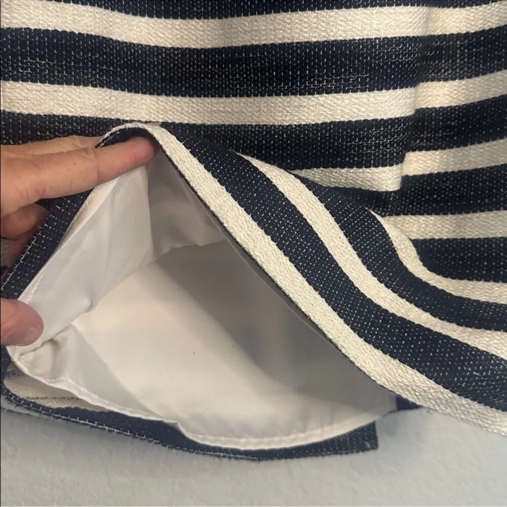 Banana Republic Navy White Striped Dress Tweed Preppy Office Demure Belted 2P - Image 6