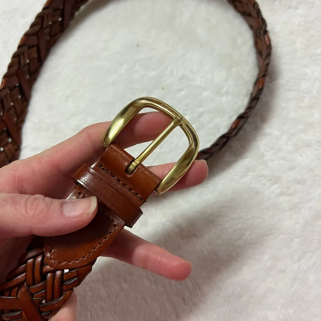 Talbots Brown Leather Braided Belt with Gold Buckle - Image 2